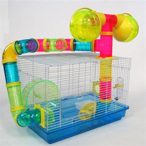 Hamster cage with tubes - PawHut 3-Tier Large Hamster Cage with Tubes and Tunnels, Portable Carry Handles, Toy-Filled Steel Small Animal House, Includes Exercise Wheel, Water Bottle, …